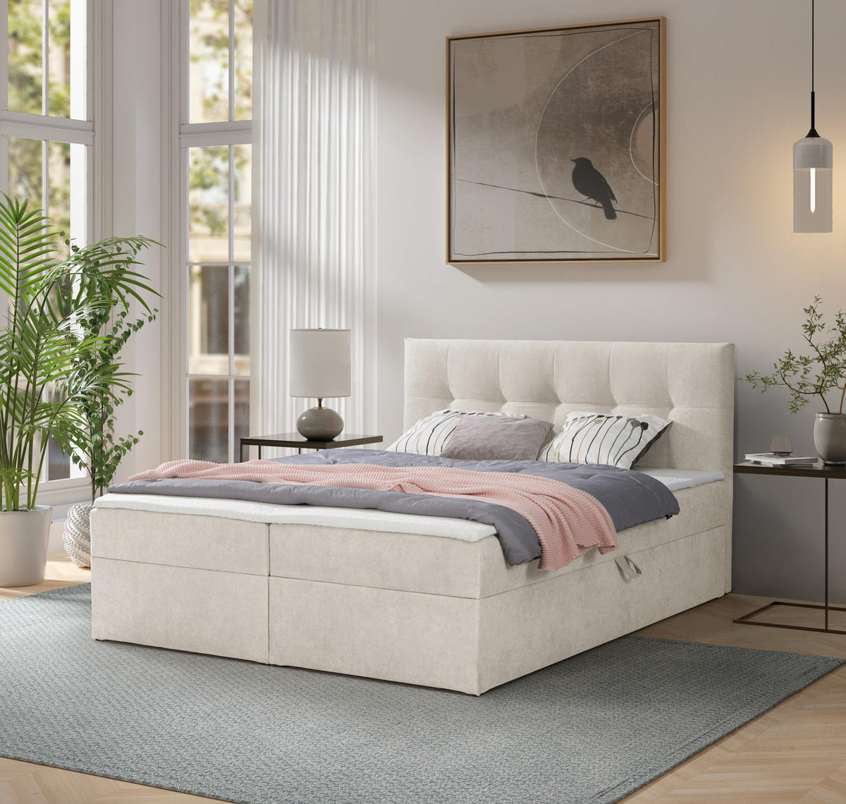 BOXBETT Toronto 140x200 Bonell-Matratze H3 und Topper - Silberfarben/Creme, Holz/Holzwerkstoff (140/200cm) - Ravio