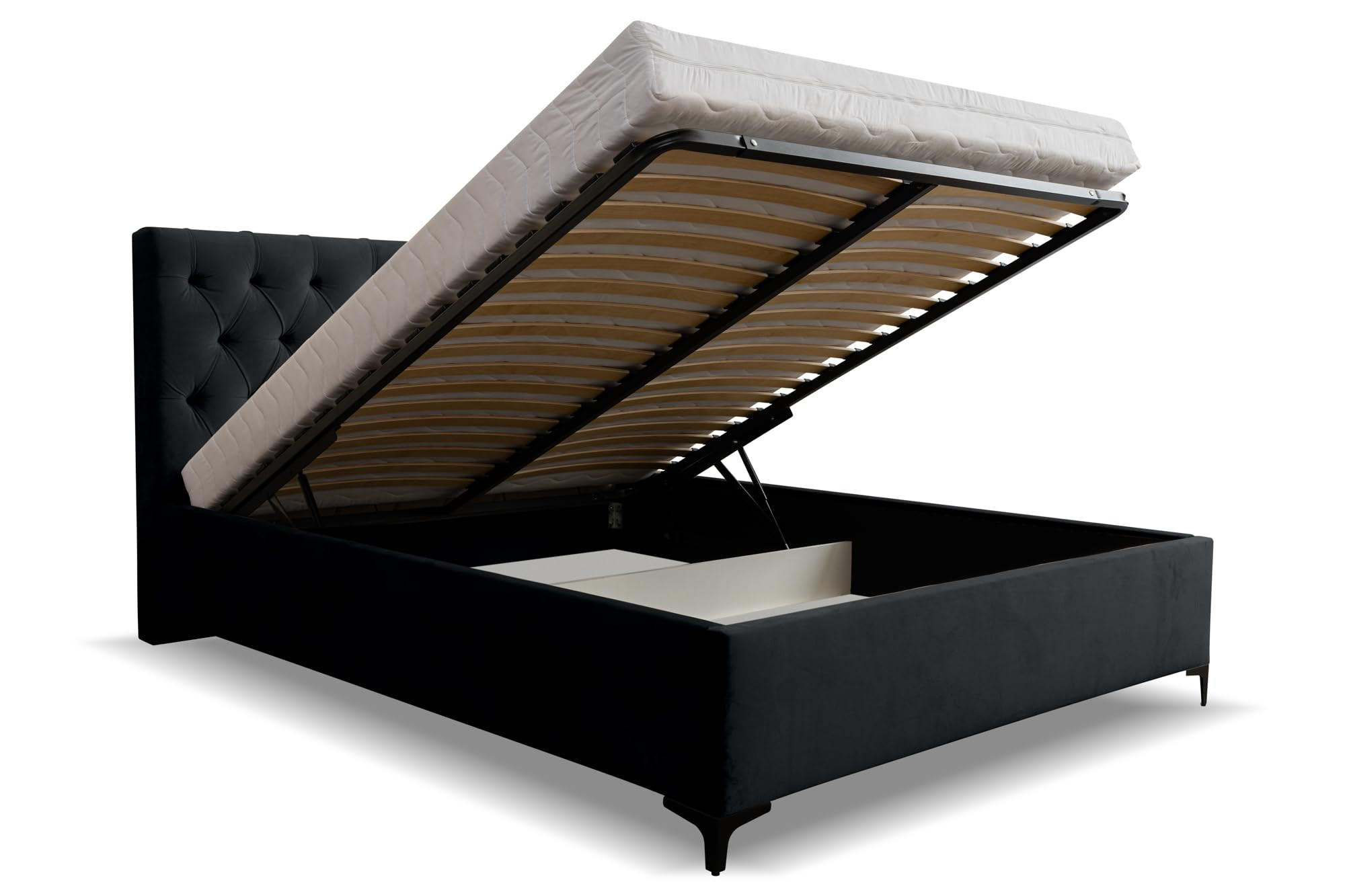 POLSTERBETT CHESTERFIELD mit Bettkasten Velour Stoff 160 x 200 cm - Schwarz, Holzwerkstoff (160/200cm) - VENASI MÖBEL