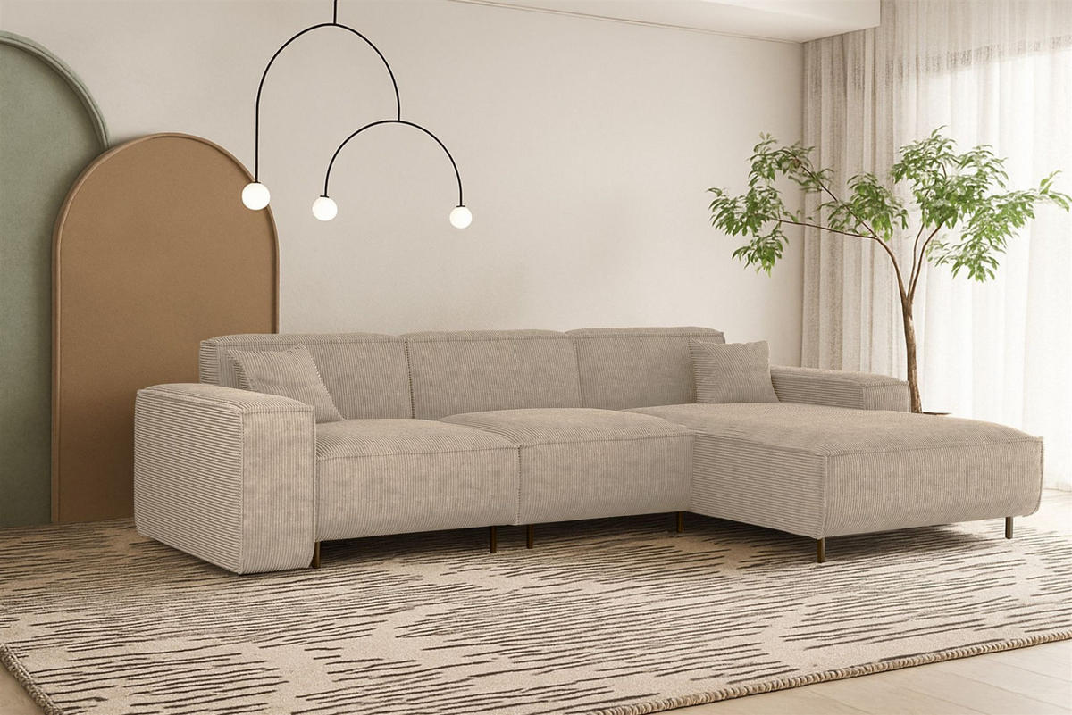 ECKSOFA Gloria In Scala - Beige, Holzwerkstoff/Textil (266/165cm) - Fun Möbel