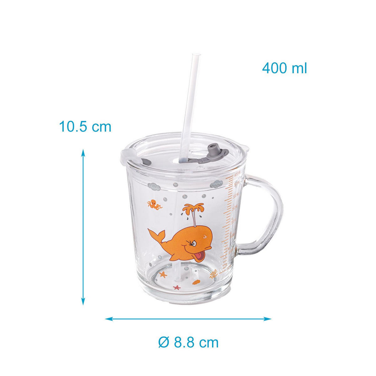 KINDER TRINKBECHER 400 ml - Orange, Glas (8.8/11.5/12.5cm) - Intirilife