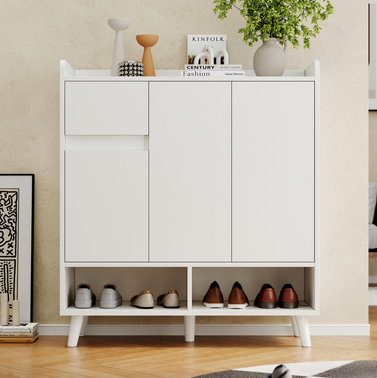 SCHUHSCHRANK 90/35/99 cm in Weiß mit verstellbaren Einlegeböden - Weiß, Holzwerkstoff (90/99/35cm) - Flora Grace