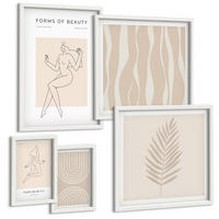BILDER SET 5er Set - 50x50 cm & 20x30 cm & 40x60 cm Weißer Rahmen - Abstrakte Boho-Dekorationen - Weiß, Kunststoff (40/60cm) - TULUP