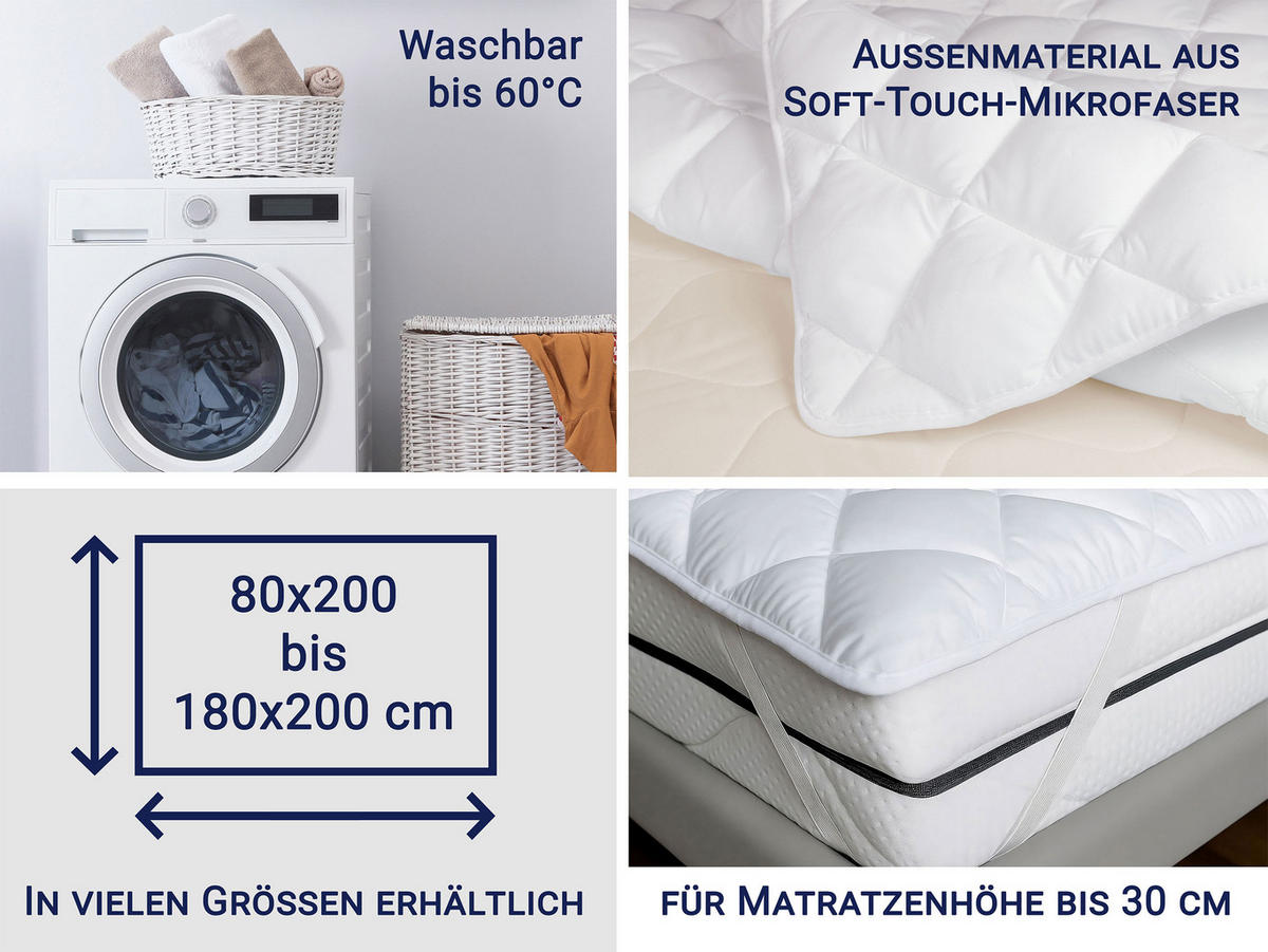 MATRATZENAUFLAGE, 140x200 cm, 100% Polyester, Weiß - Weiß, Textil (140/200cm) - Zollner
