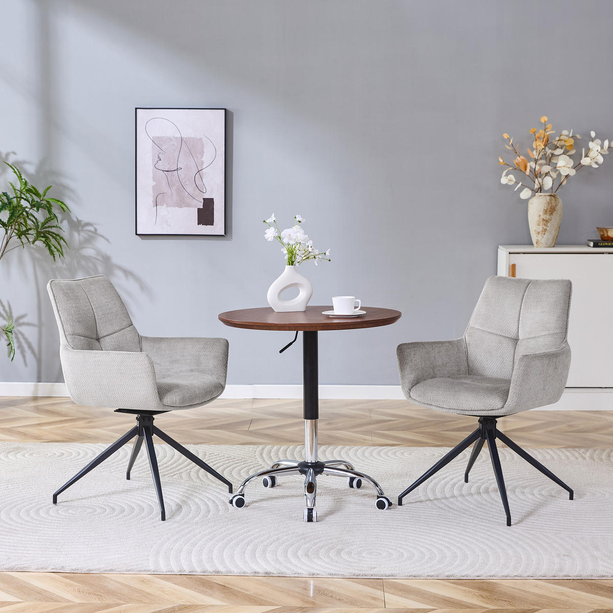 ESSTUHL 2er-Set Grau mit Stoffbezug und 360° Drehfunktion - Schwarz, Metall (48/85/50cm) - PANGIVO