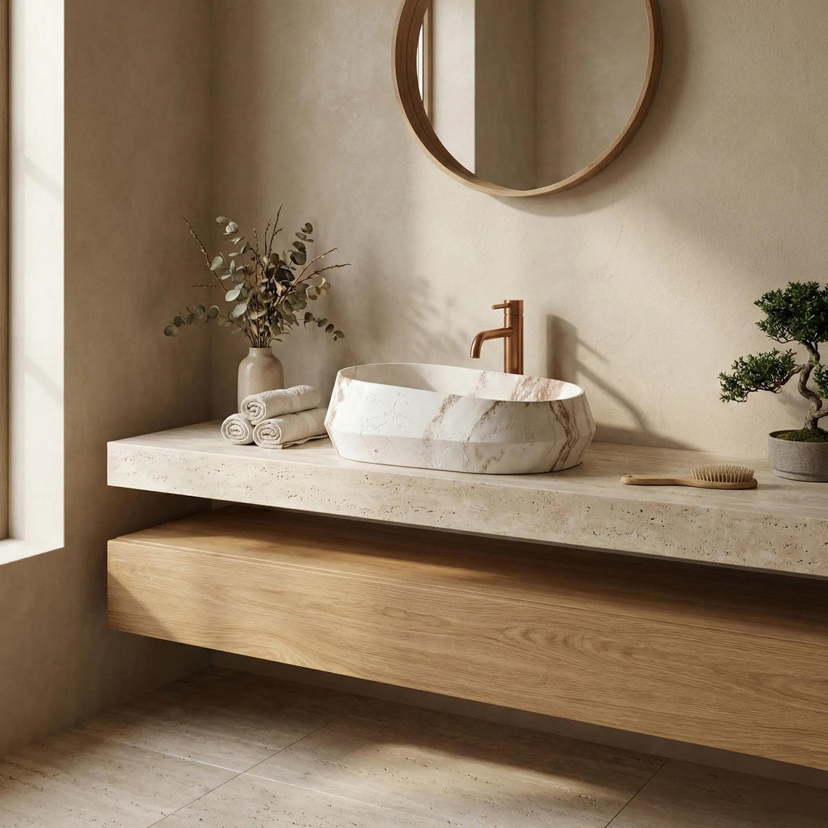 AUFSATZWASCHBECKEN Rea Zoe Travo - Beige, Kunststoff (38/17/59cm) - REA