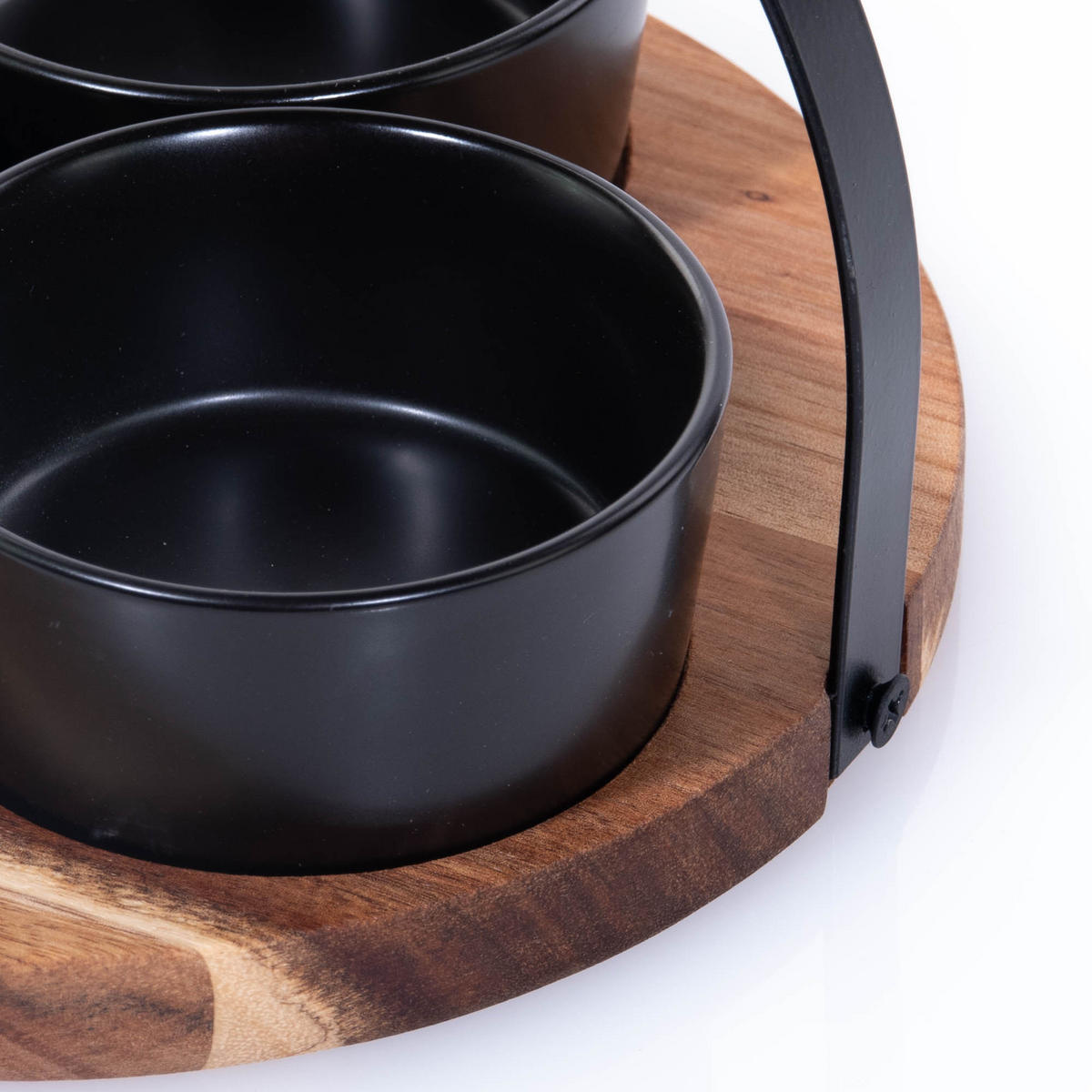 SCHÜSSEL mit Holztablett Schwarz 20/20/4 cm - Schwarz, Keramik (20/4/20cm) - Excellent Houseware