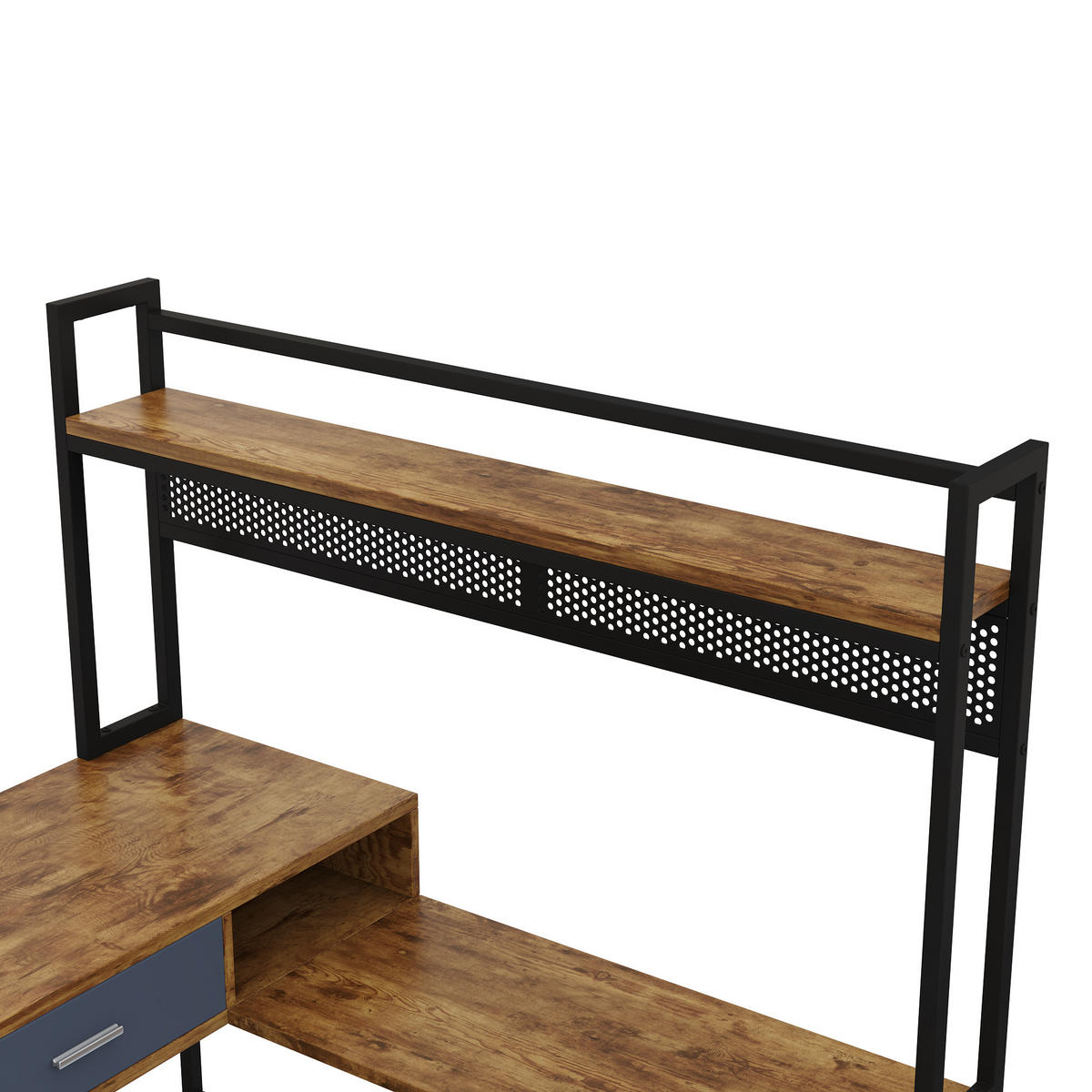 ECKSCHREIBTISCH Schwarz und Naturholzfarben 140/140/135 cm mit Schubladen und Regal - Schwarz, Holzwerkstoff (140/140/135cm) - PANGIVO