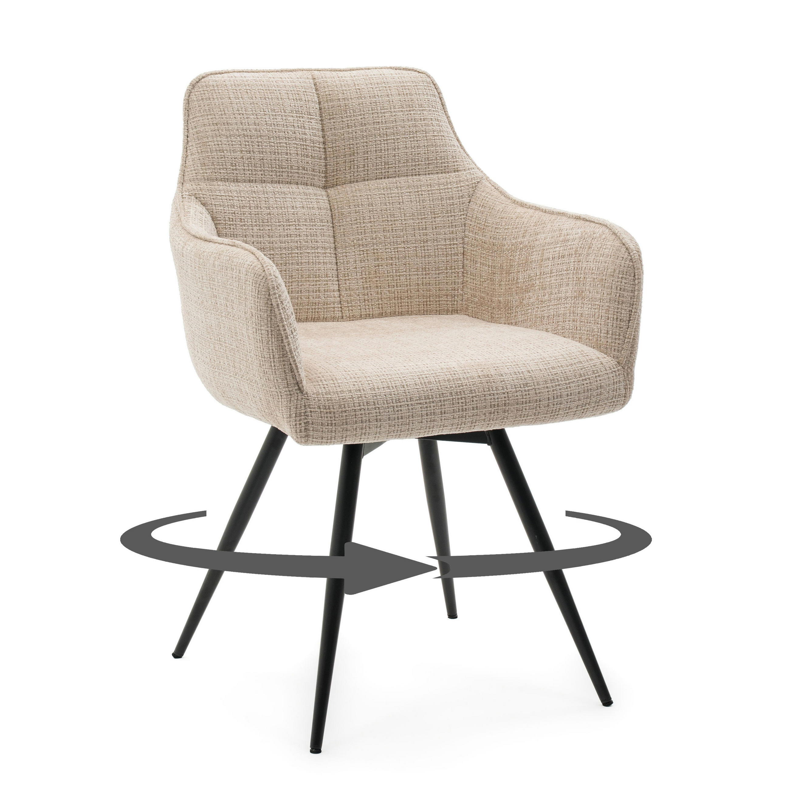 STUHL QUATTRO drehbar gepolsterter mit Steppung - hellbeige - Chenille - Ecru/Beige, Textil/Metall (58/86/60cm) - NEW HOME