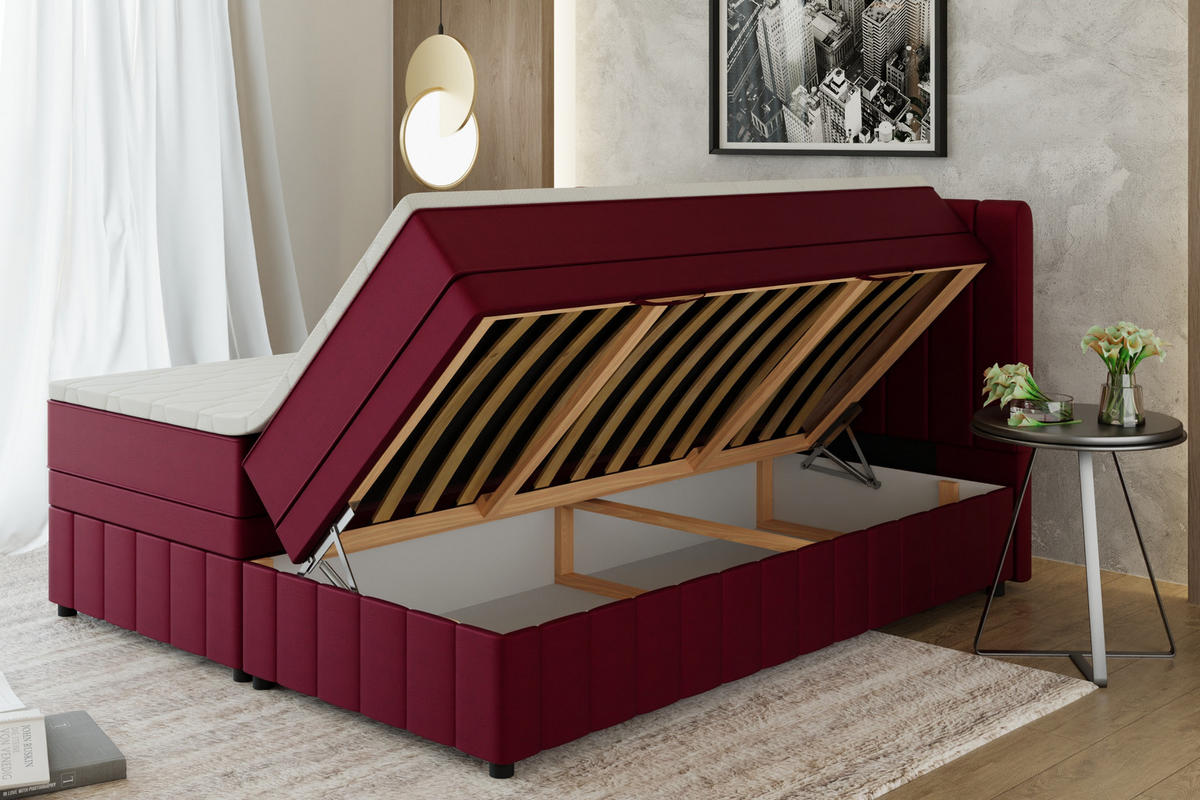 BOXBETT AVALON 180 x 200 cm mit Bettkasten und Topper - Rot - Rot, Holz - Panda Möbel
