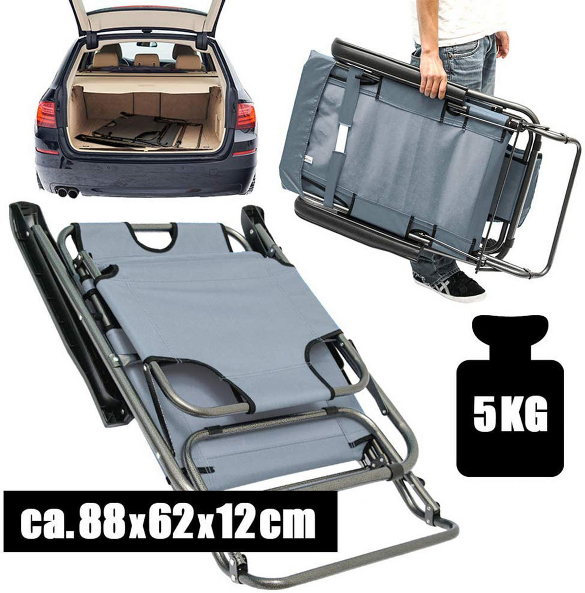 CAMPINGSTUHL, 153/70 cm, Grau - Grau, Kunststoff (60/30/153cm) - Amanka