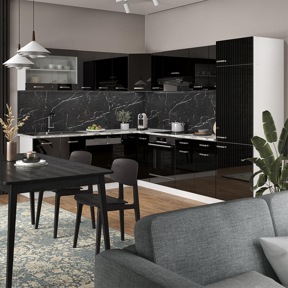 Thumbnail - Vicco Eck-Küchenschrank, Schwarz Hochglanz, Weiß, Holzwerkstoff, 2 Fächer, Rechteckig, 75.6x81.6x75.6 cm, Küchen, Küchen...