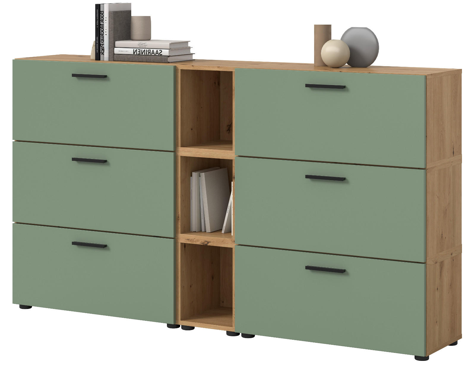 Inn.Furn Sideboard Eiche Artisan, Grün 176x99x34 cm