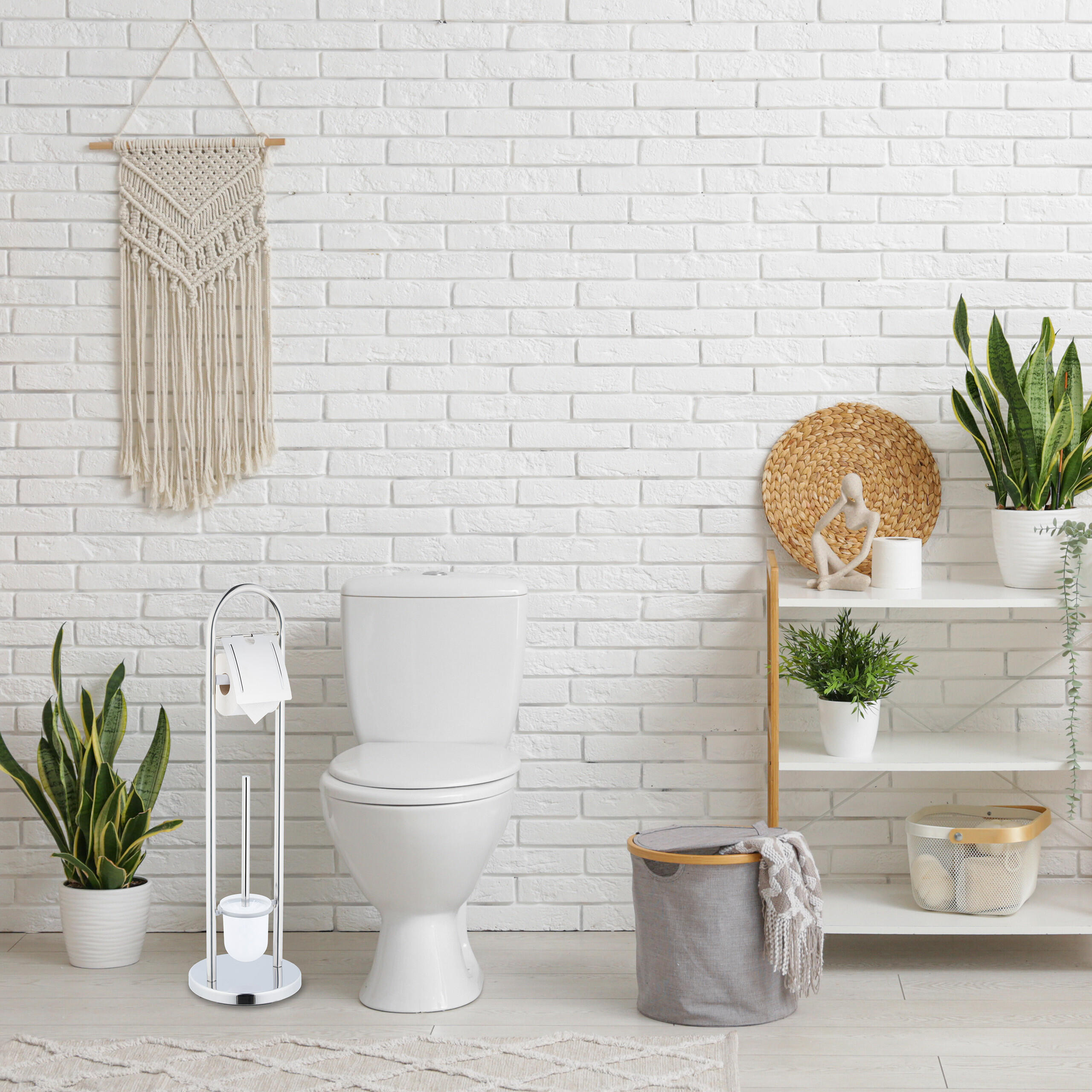 WC-GARNITUR - Silberfarben, Kunststoff/Textil (22/79/22cm) - Relaxdays