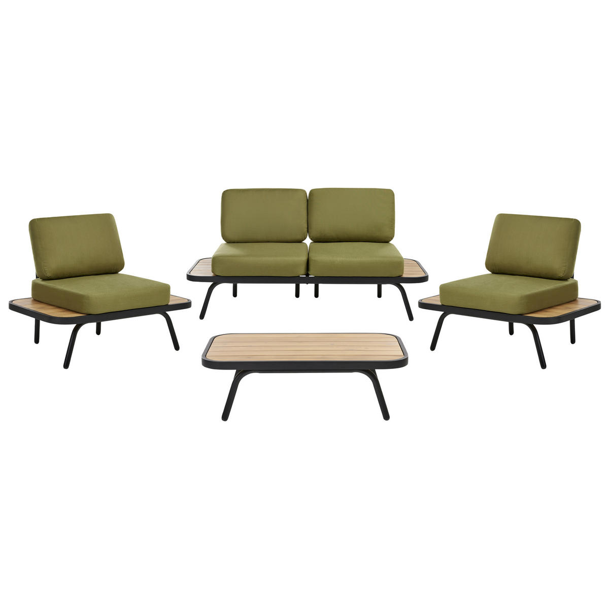 LOUNGE-SET 4-Sitzer Grün Minozzo - Hellbraun/Schwarz, Holz - Beliani