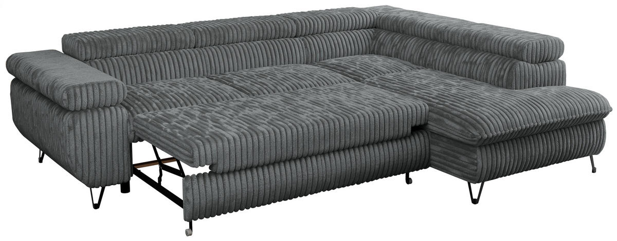 ECKSOFA PEDRO L Dunkelgrau Cord - Rechts Seite - Dunkelgrau/Schwarz, Textil/Metall (273/208cm) - MKS
