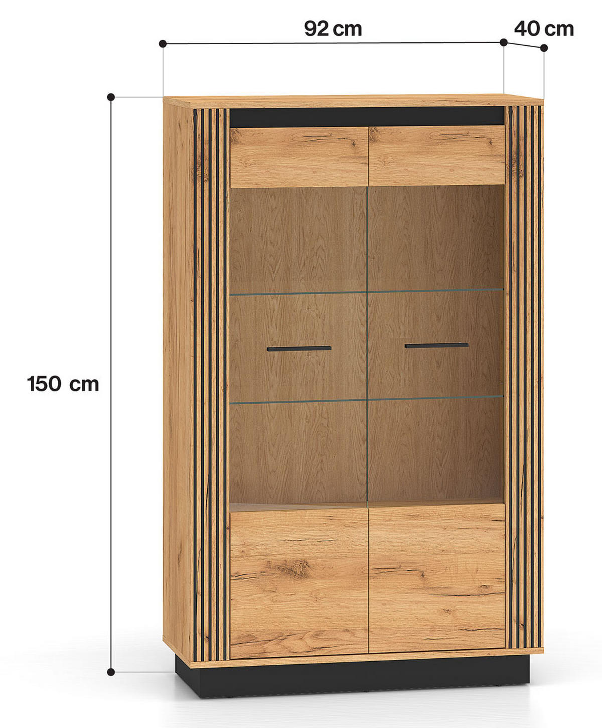 VITRINE Urso Gold Craft Eiche / Schwarz 92 / 40 / 141 cm - Eichefarben/Schwarz, Holz/Holzwerkstoff (92/141/40cm) - Feldmann-Wohnen