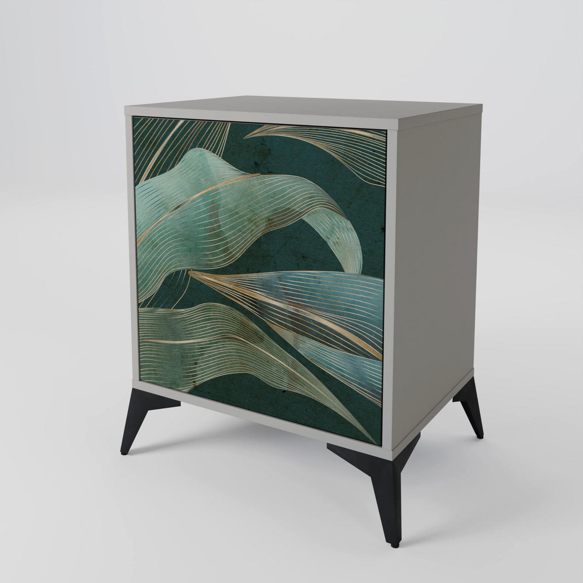 SIDEBOARD ROYAL GREEN, Grau, 57,5x42x75,5 cm, Goldfarbene Metallfüße - Goldfarben/Multicolor, Holzwerkstoff/Metall (57.5/75.5/42cm) - SpaceRebels