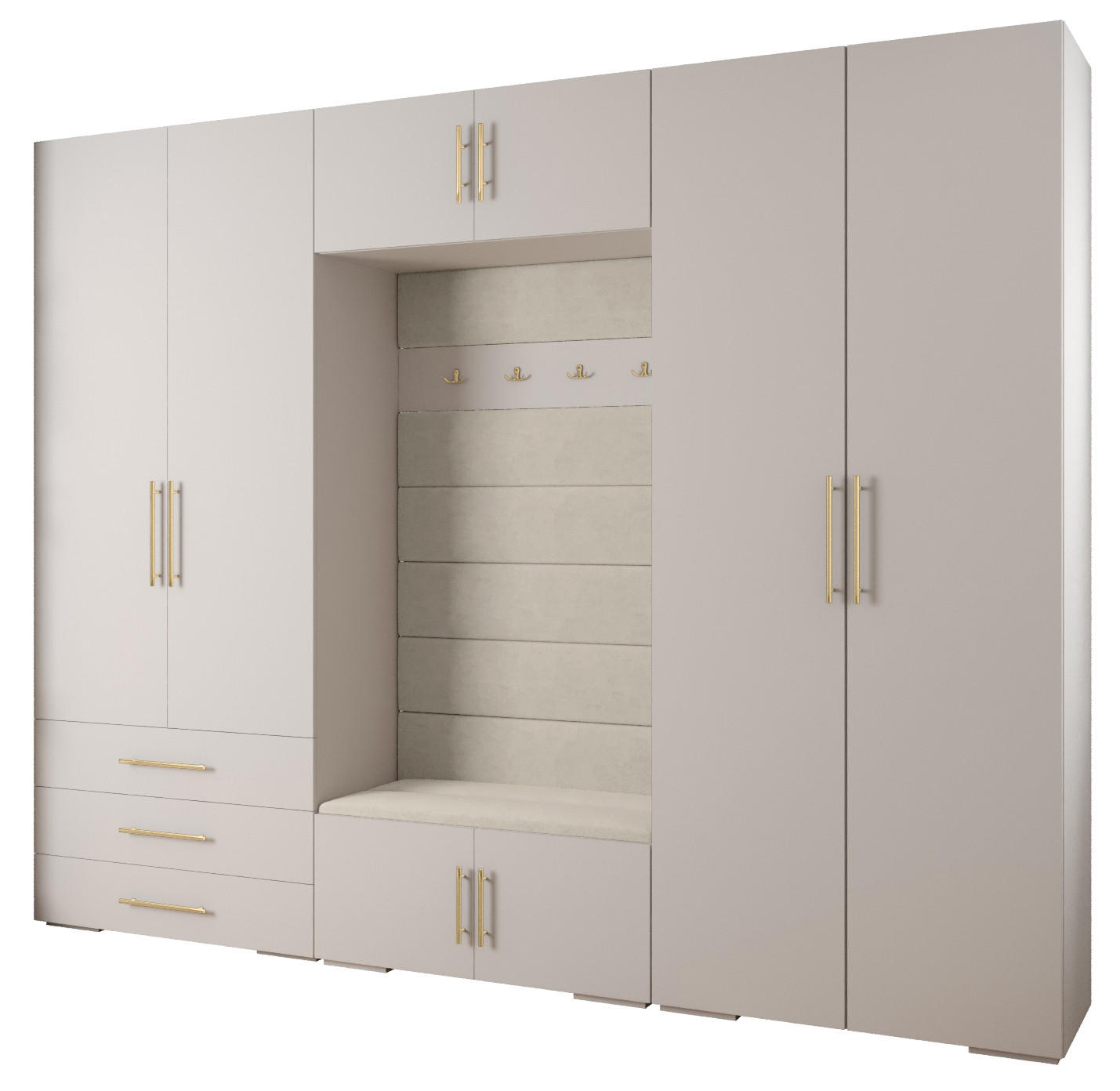 Abiks Möbel Garderoben-Set Weiß, Beige, Gold 300x236.7x47 cm