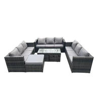 SITZGRUPPE Polyrattan 12-Sitzer - Dunkelgrau/Grau, Glas/Kunststoff - Fimous
