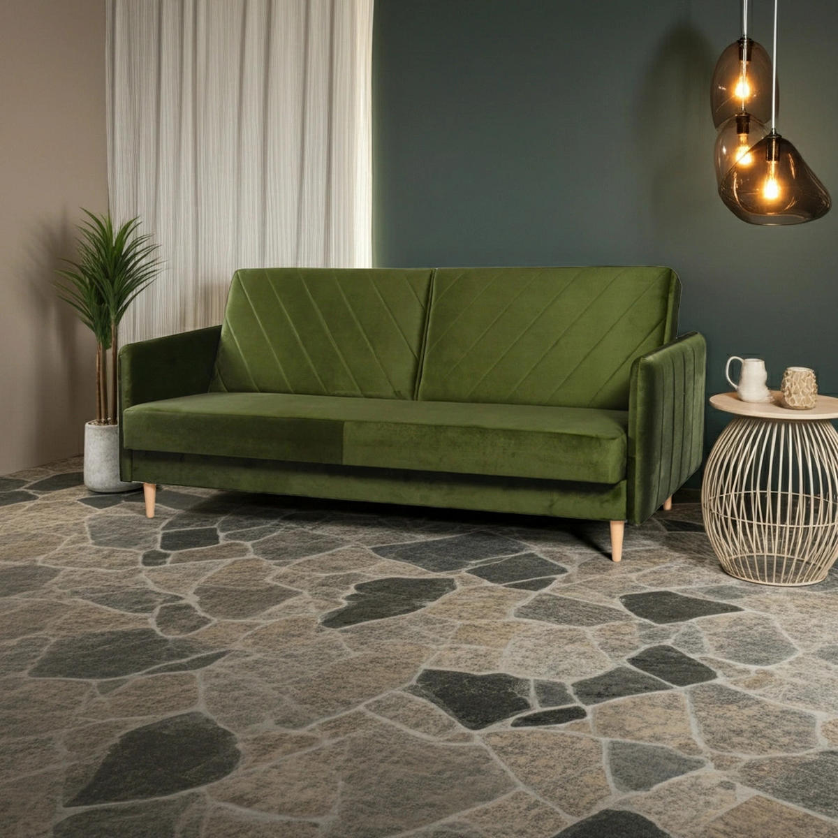 SCHLAFSOFA Vesto Olive Velours - Bettkasten - 207x93 cm - Olivgrün, Holz/Holzwerkstoff (207/93/93cm) - Ravio