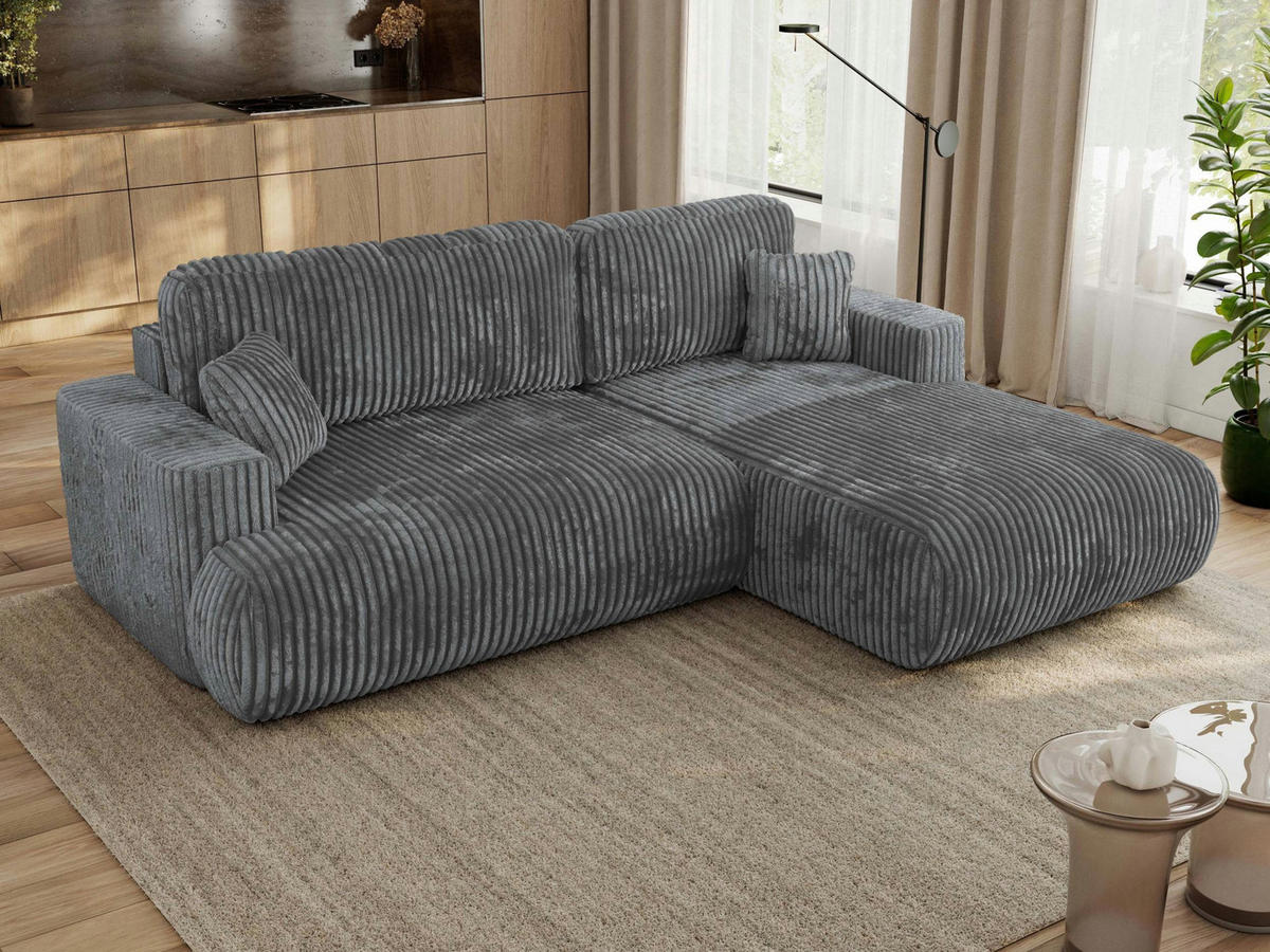 ECKSOFA OVO L Dunkelgrau Cord - Rechts Seite - Dunkelgrau/Schwarz, Kunststoff/Textil (195/271cm) - MKS