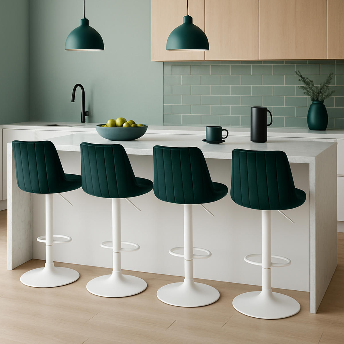 BARHOCKER 2er Set Tolor Samt weiß grün - Weiß/Grün, Textil/Metall (49.5/112/50cm) - TPFLiving