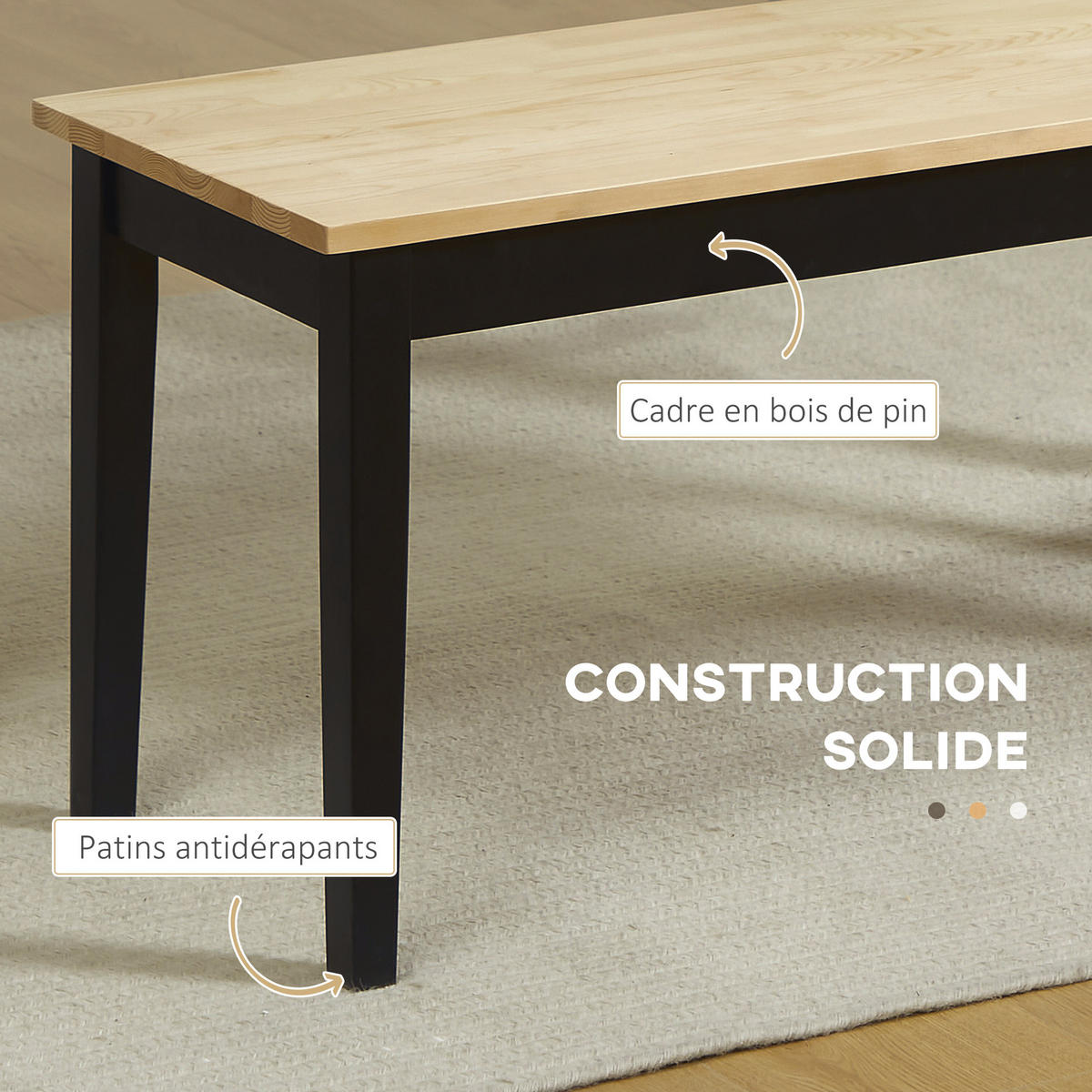 SITZBANK 2-Sitzer DE-13315 bicolor mit Naturholz Natur/Schwarz - Naturfarben, Holz (102/45/36cm) - ComfortXL