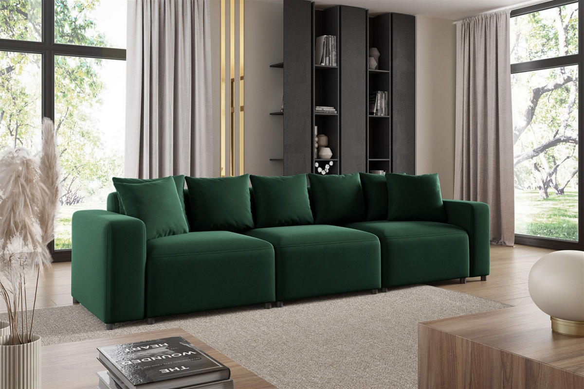 SOFA Megan 3-sitzer In Salvador - Dunkelgrün, Holzwerkstoff/Textil (327/75/98cm) - Fun Möbel