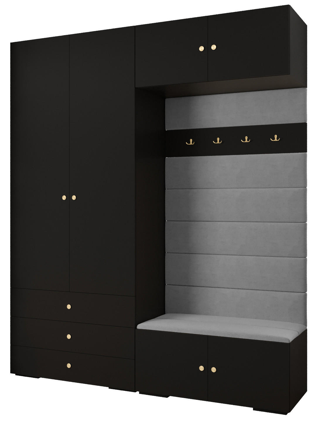 Abiks Möbel Garderoben-Set Schwarz, Grau, Gold 200x236.7x47 cm