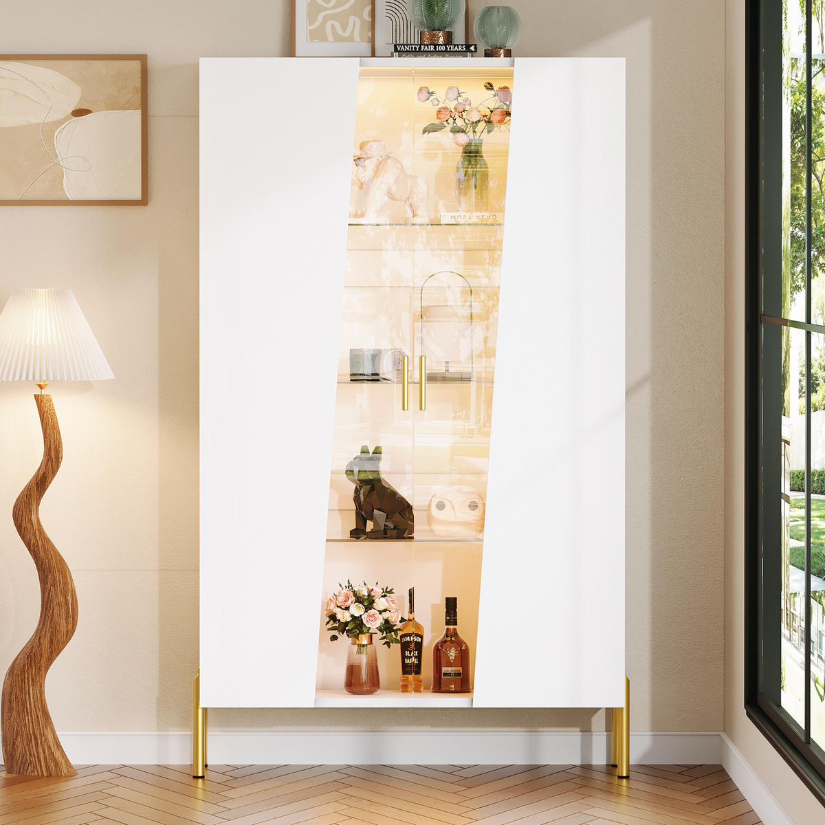 VITRINE 72x40x145 cm mit LED und Glastür - Weiß, Holzwerkstoff (72/145/40cm) - FLIEKS