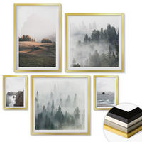 WANDBILDER 5er Set - 50x50 cm & 20x30 cm & 40x60 cm Goldrahmen - Landschaften aus Bergen und Meer - Goldfarben, Kunststoff (40/60cm) - ArtPrintCave