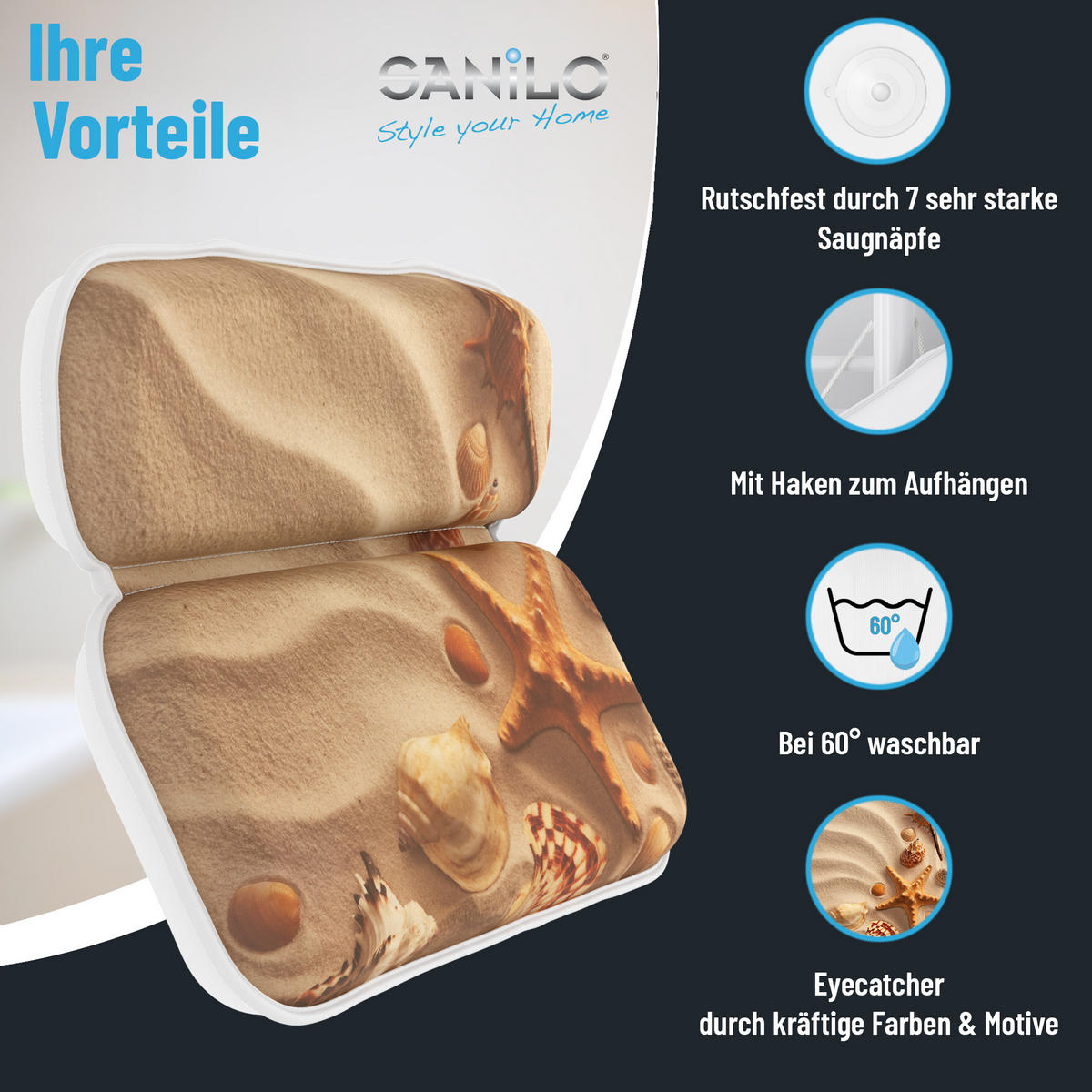 BADEWANNENKISSEN Sanibel - Beige, Kunststoff (39/5.5cm) - Sanilo