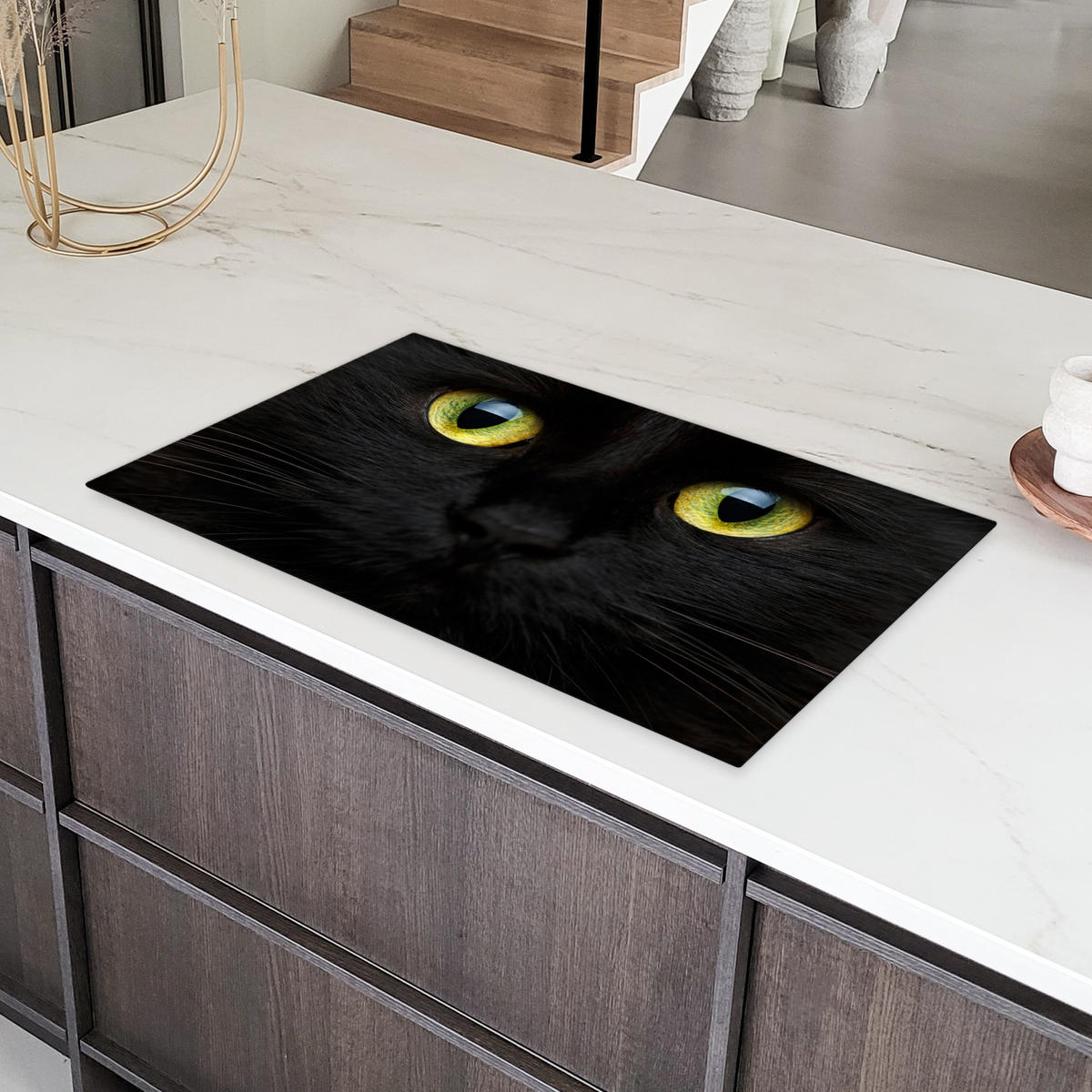 HERDABDECKPLATTE Katze - Augen - Gelb - Schwarz Ceranfeldabdeckung 90x52 cm - Schwarz, Kunststoff (90/52/0.2cm) - MuchoWow