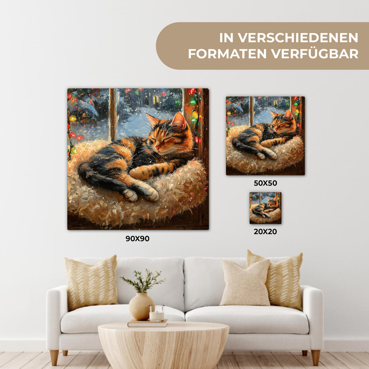 LEINWANDBILD Katze - Weihnachten - Winter - Tier 50x50 cm - Bernsteinfarben, Textil (50/50cm) - MuchoWow