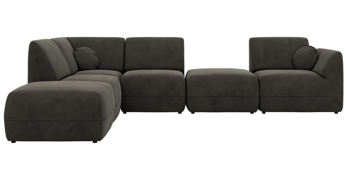 ECKSOFA NOARA 6M L Dunkelgrau Velvet - Links - Dunkelgrau/Schwarz, Kunststoff/Textil (244/355cm) - MKS