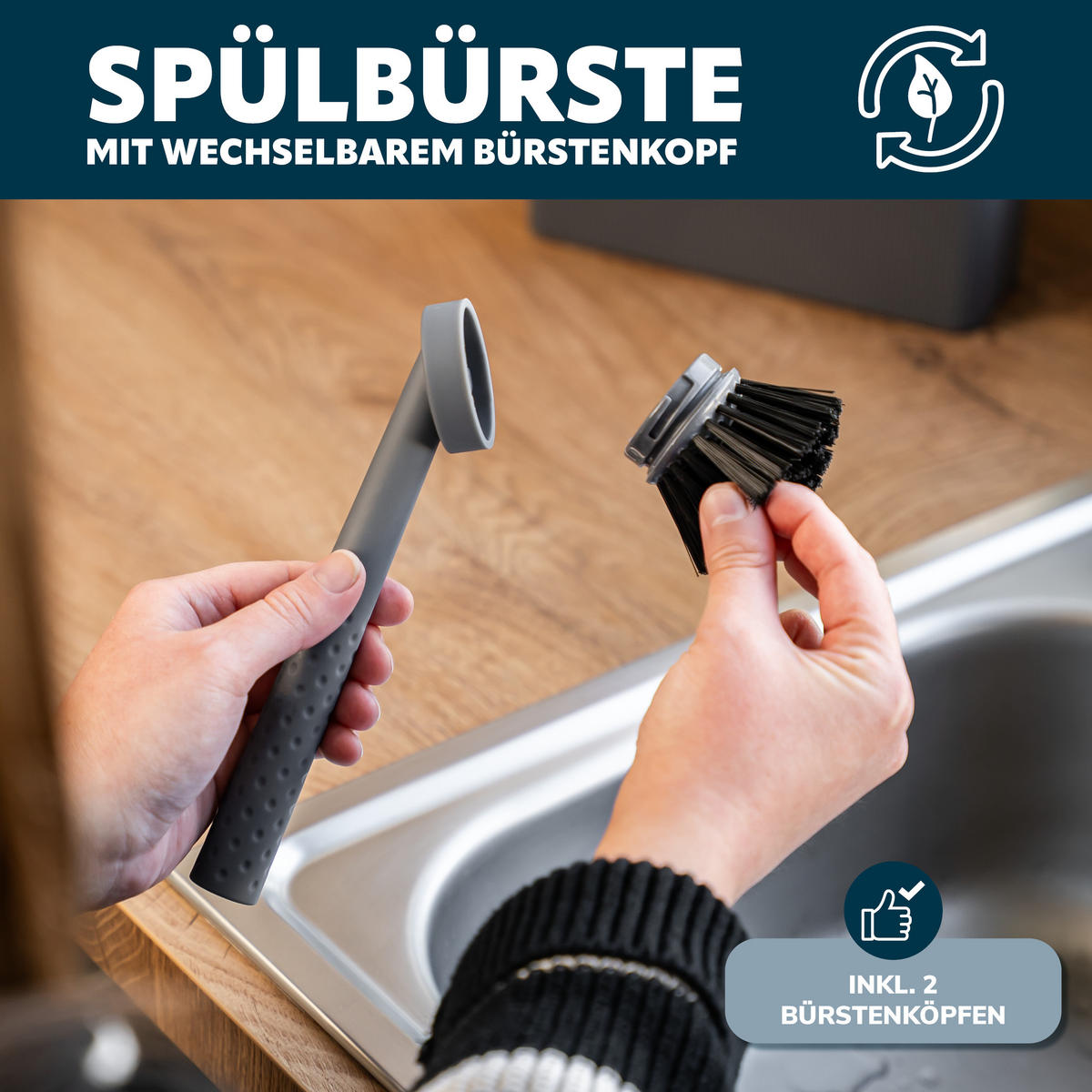 SPÜLBECKEN-SET, grau, Kunststoff - Grau, Kunststoff (20.5/21/7cm) - eluno