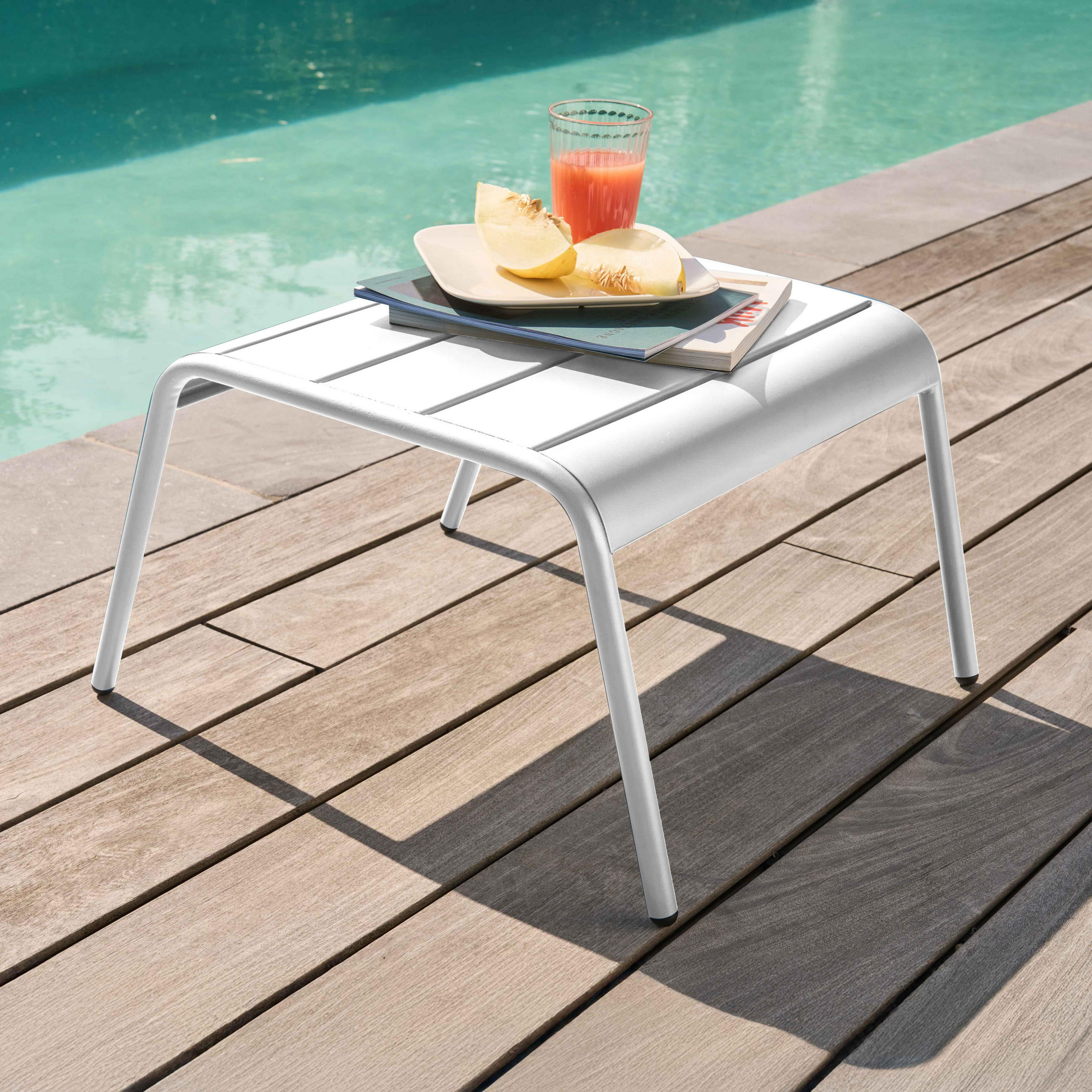 GARTENHOCKER, Weiß - Weiß, Metall (44/30/40cm) - Oviala