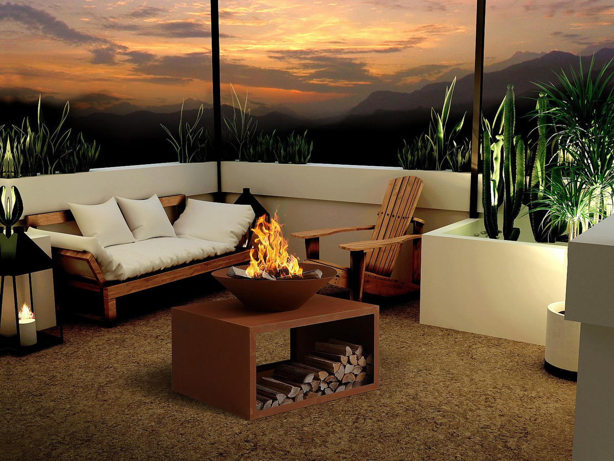 FEUERSCHALE - 90cm x 75cm - Cortenstahl - bronzefarben - BEZIO - Braun, Metall (90/67.5/75cm) - Vente-Unique