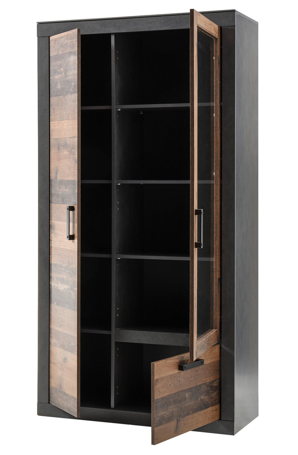 VITRINE Old Used Wood Shabby Design mit grau, Vitrinenschrank mit viel Stauraum - Dunkelgrau/Braun, Holzwerkstoff/Kunststoff (97/201/40cm) - Furn.Design