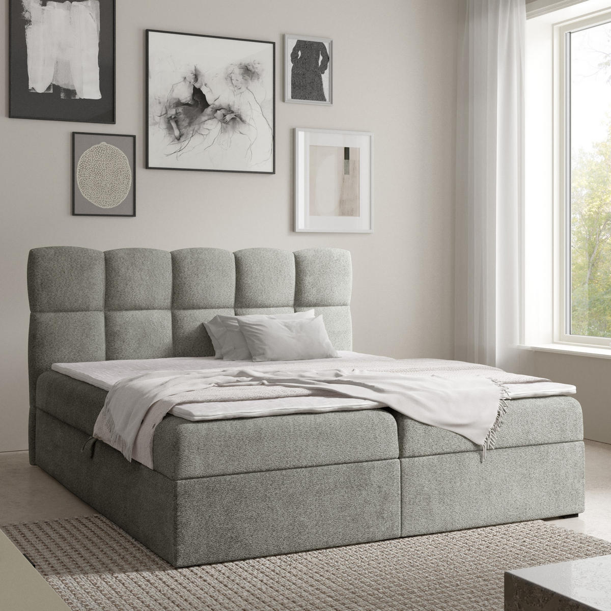 BOXSPRINGBETT mit zwei Stauräume 120x200 cm in Grau - Grau, Textil (120/200cm) - Home Collective