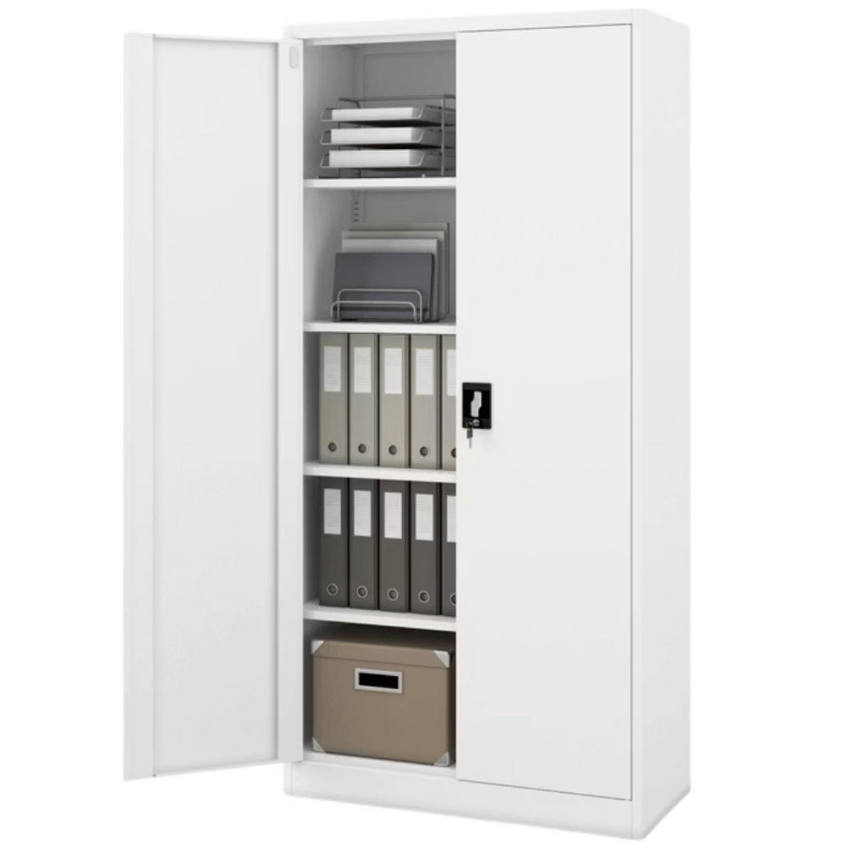 AKTENSCHRANK abschließbar KADO mit Flügeltüren 185x90x40cm Weiß - Weiß, Metall (90/185/40cm) - DELUKE