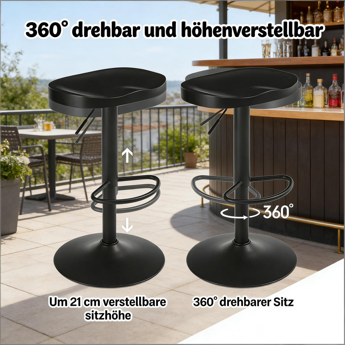 BARHOCKER 1er-Set Schwarz drehbar höhenverstellbar aus Massivholz - Schwarz, Holz (41.5/81/31.5cm) - PANGIVO