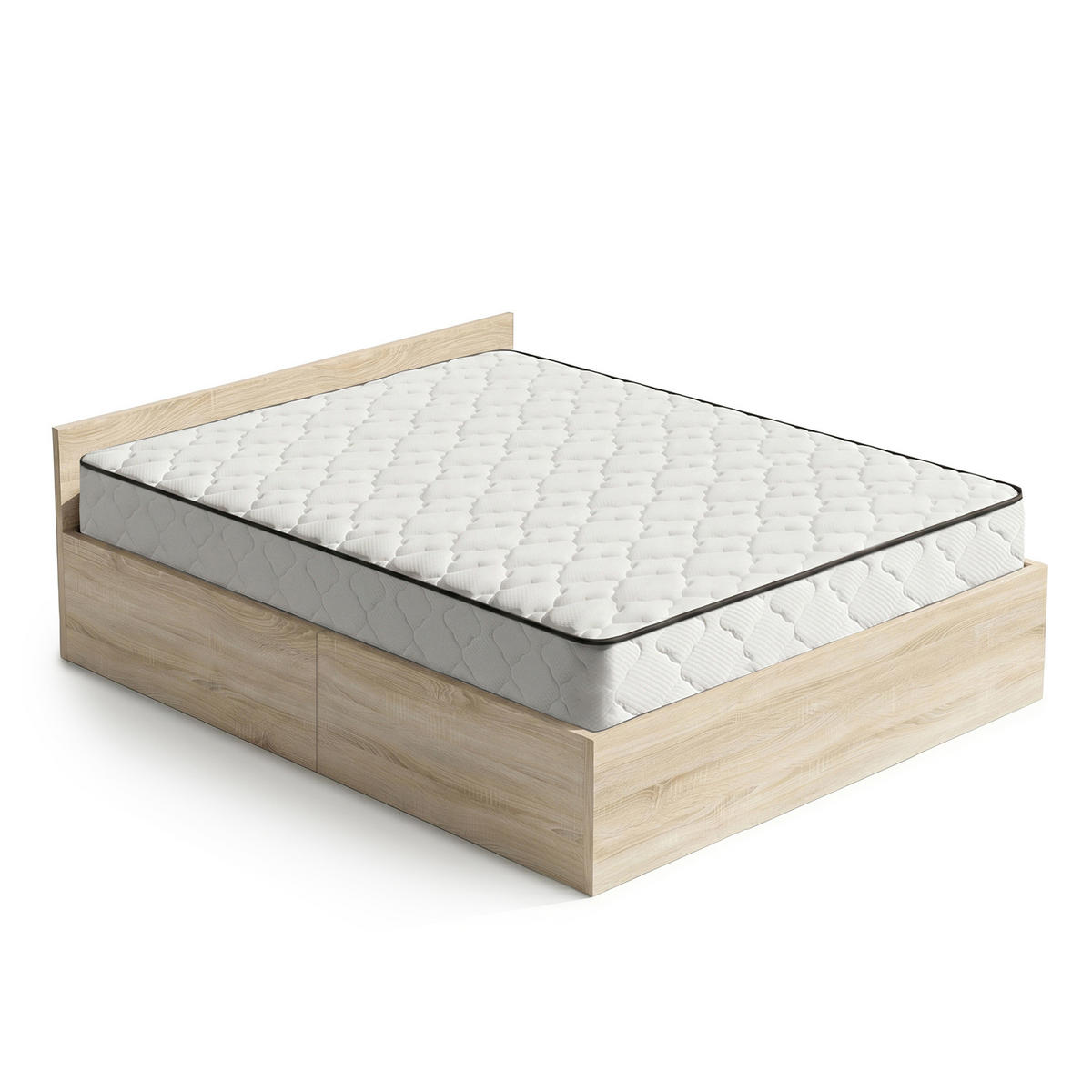 BETT mit Bettkasten 160x200 cm Metalllattenrost und Federkernmatratze Sonoma Eiche - Sonoma Eiche, Holzwerkstoff (160/200cm) - Akord