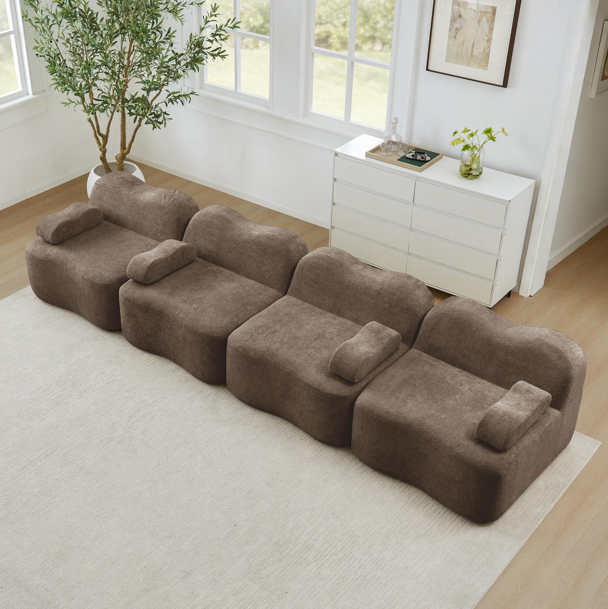 MODULARES 4-Sitzer Sofa aus Samt mit tiefer Sitzfläche Braun - Braun, Textil (98/70/384cm) - Modenvie