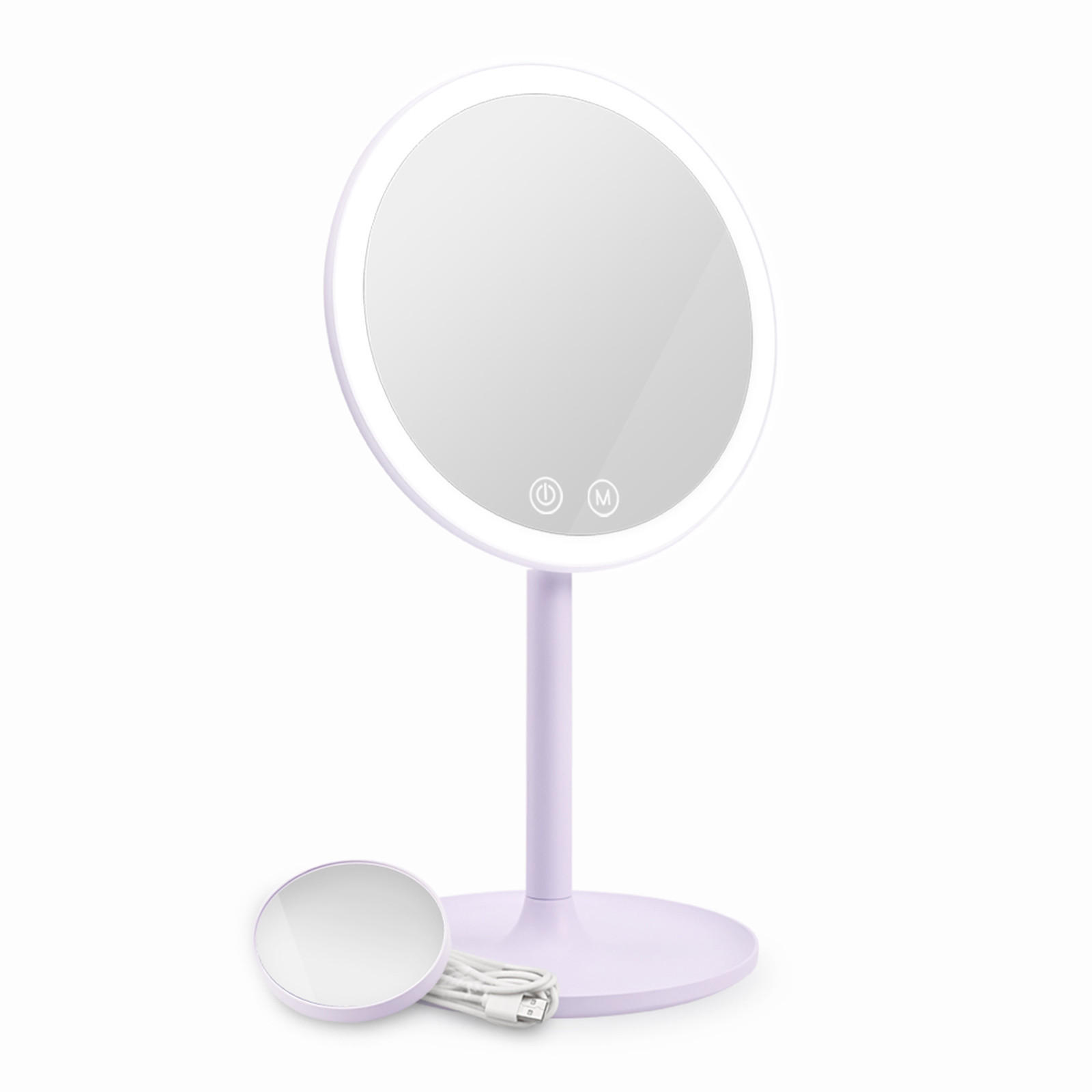 KOSMETIKSPIEGEL mit Licht mit Abnehmbare Saugnapfes, Violett, φ20 cm - Lila, Glas (20/35/20cm) - EMKE