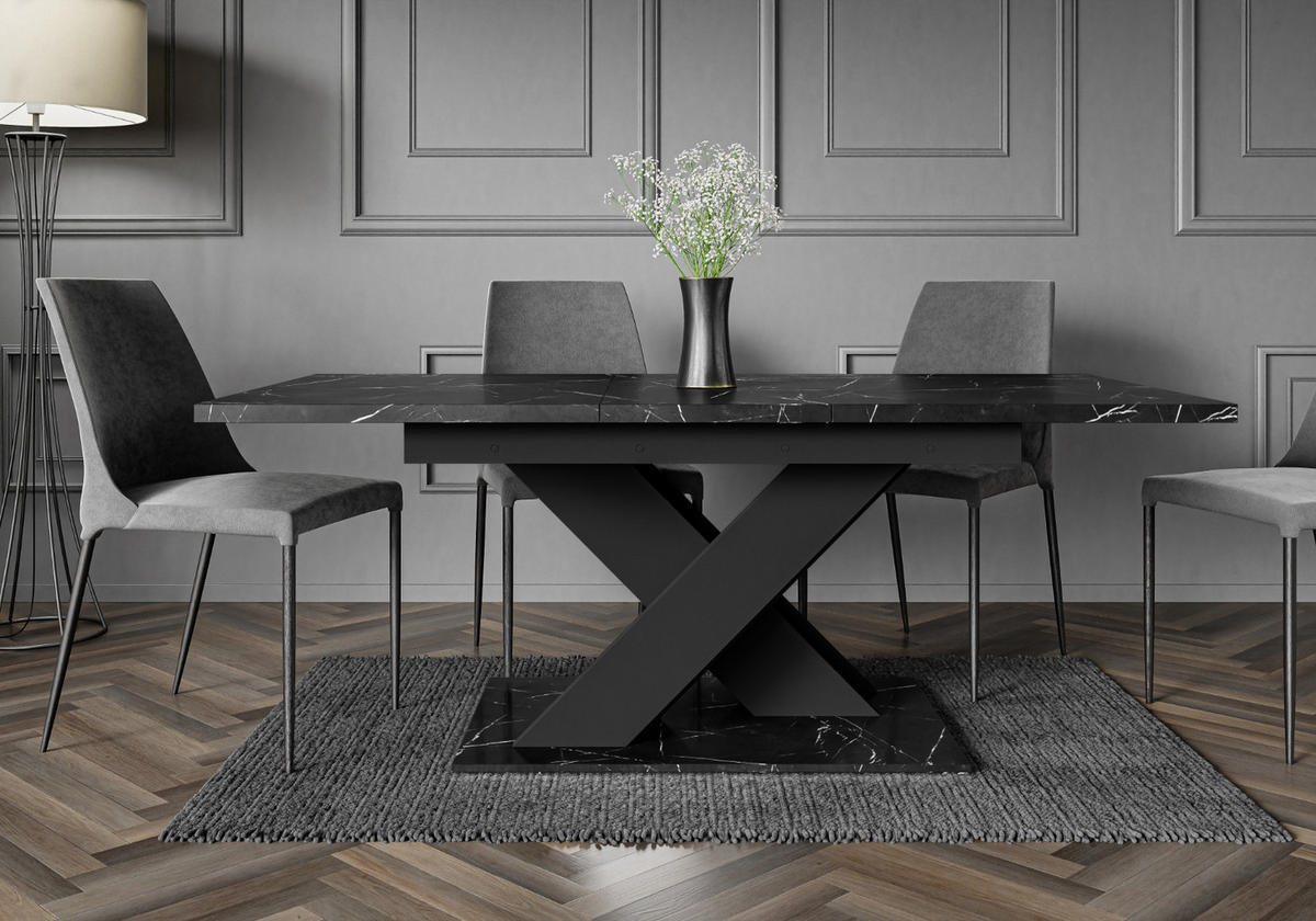 ESSTISCH Ausziehbar 140-180 cm Schwarz Marmor-Optik - Schwarz, Holzwerkstoff (180/80/75cm) - Home Collective