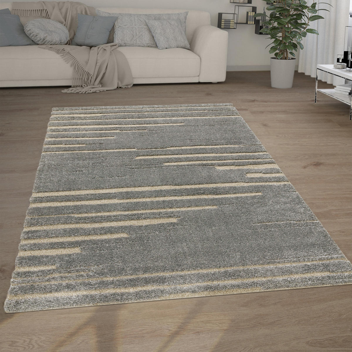 HOCHFLORTEPPICH 60/100 cm Genua 742 - Grau, Textil (60/100cm) - Paco Home