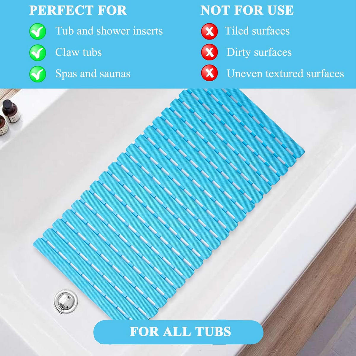 DUSCHMATTE – 40 x 70 cm – Hellblau – Rutschfest - Blau, Kunststoff (40/6cm)
