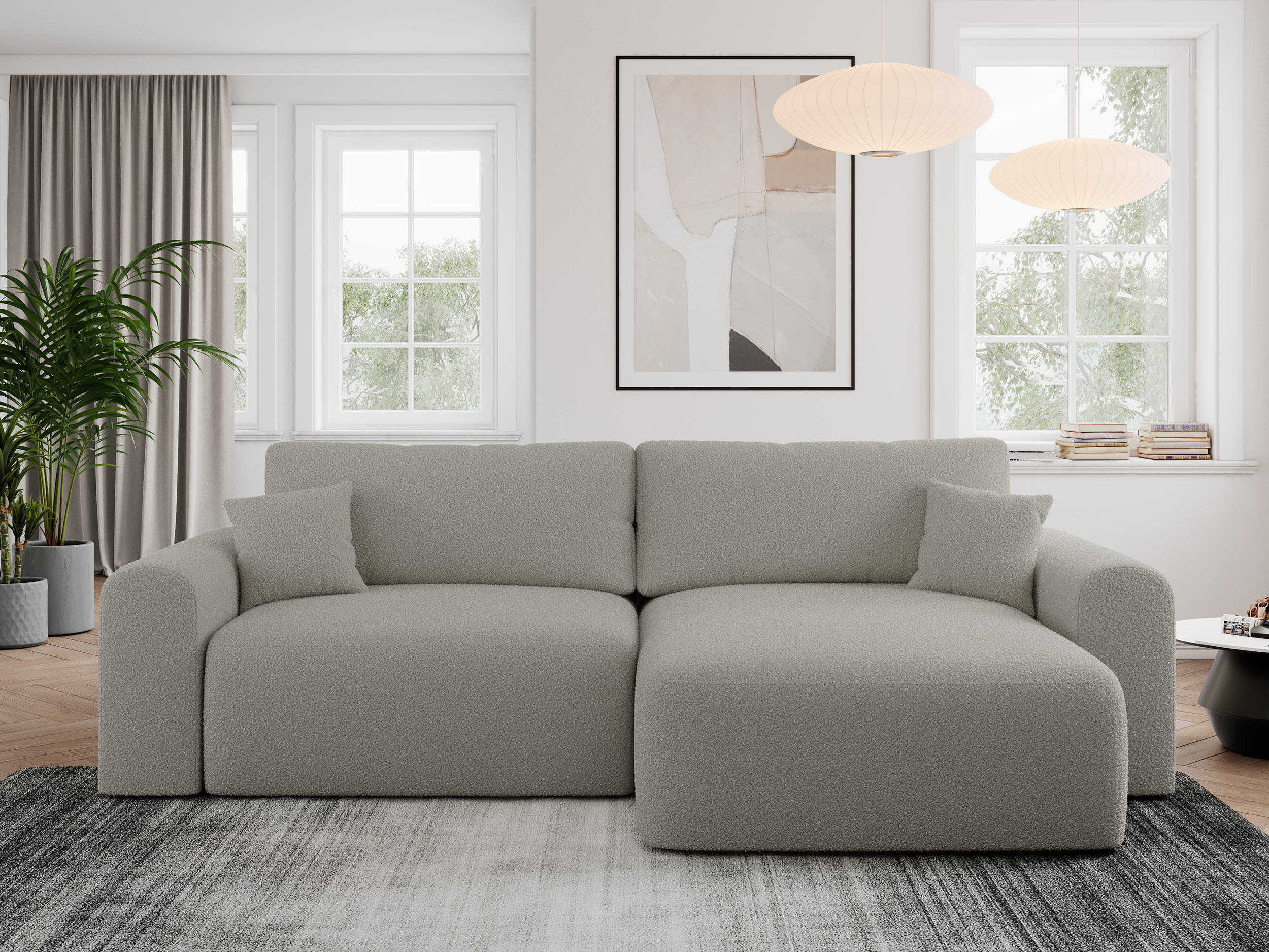 ECKSOFA NELSON Grau Boucle - Schwarz/Grau, Kunststoff/Textil (274/152cm) - MKS
