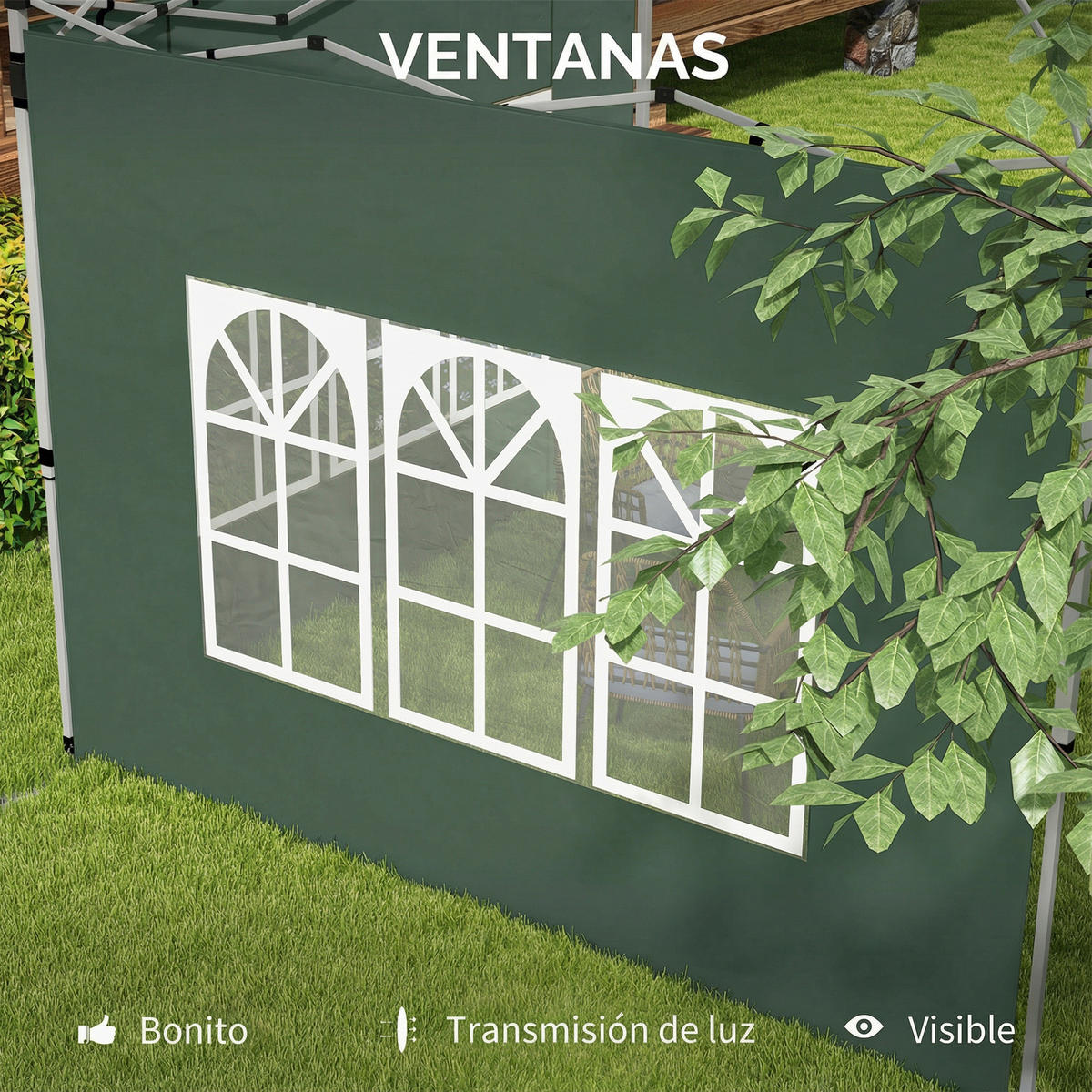 PAVILLON-SEITENWAND, Oxford-Stoff grün mit Fenster - Dunkelgrün, Textil (27.5/7.5/31.5cm) - Vallsero